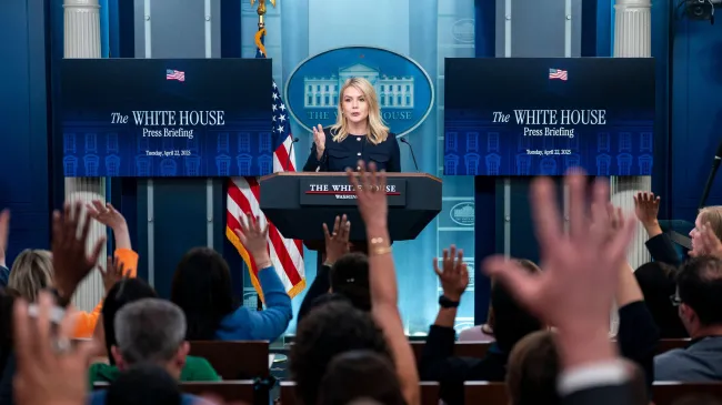 Trump's Press Secretary Karoline Leavitt speaks to reporters